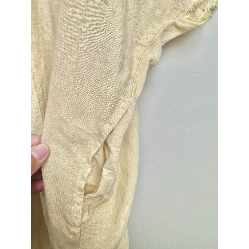 Zara Womens Linen Blend Maxi Dress Large Beige Cap Sleeve Long V Neck - Picture 6 of 6